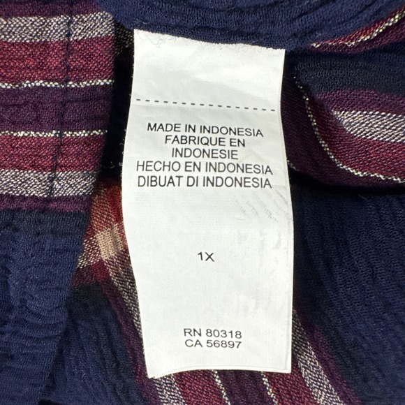 Lucky Brand Plaid Blouse Women 1X Navy Blue Boho Tassel Tie Rayon Top - Picture 10 of 12